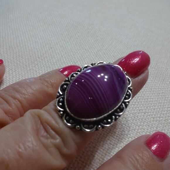 Beautiful PURPLE BOTSWANA AGATE Handmade Sterling Ring Size 6.5 #801B - Picture 1 of 4